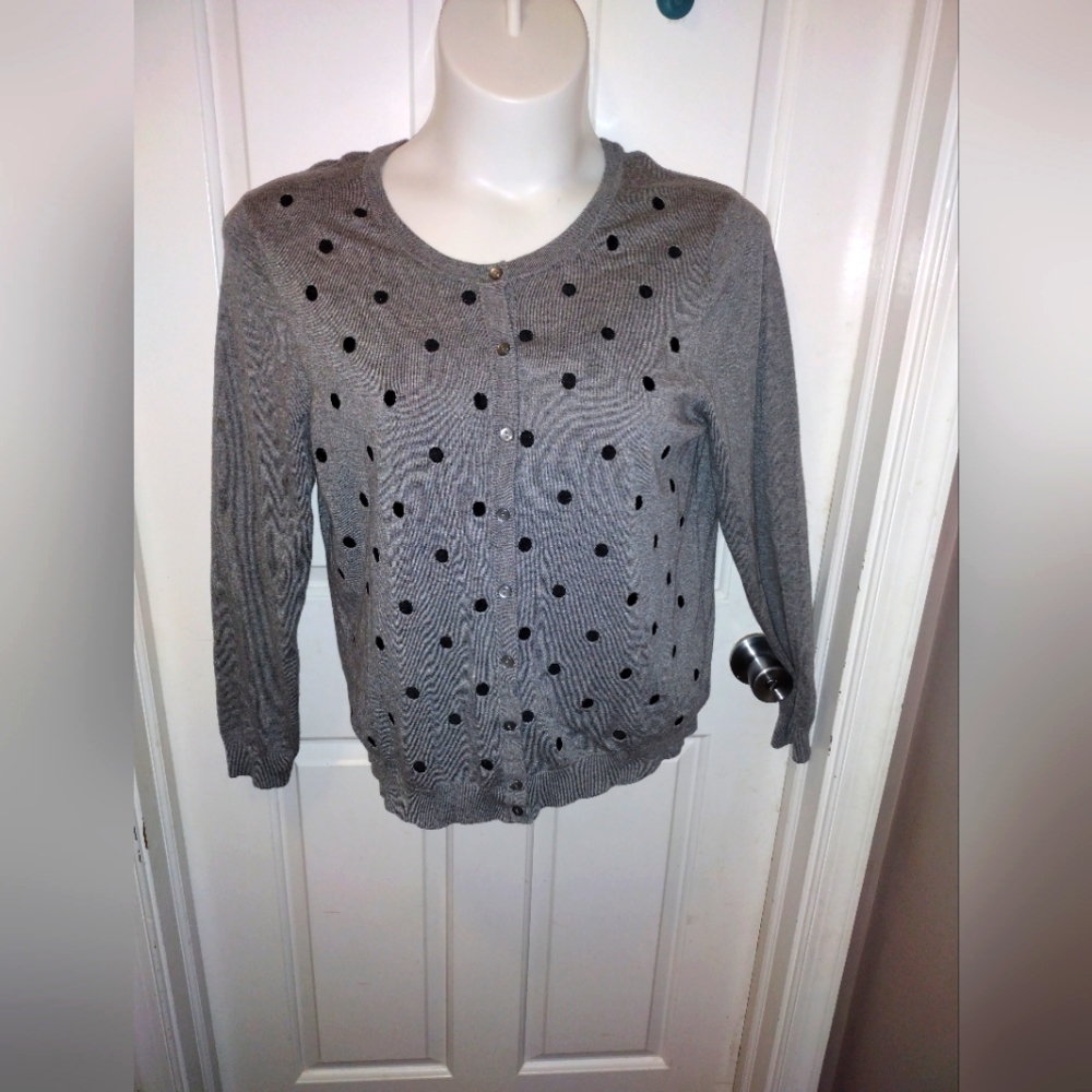 Croft & Barrow Sweater Polka-Dot Cardigan Sz L